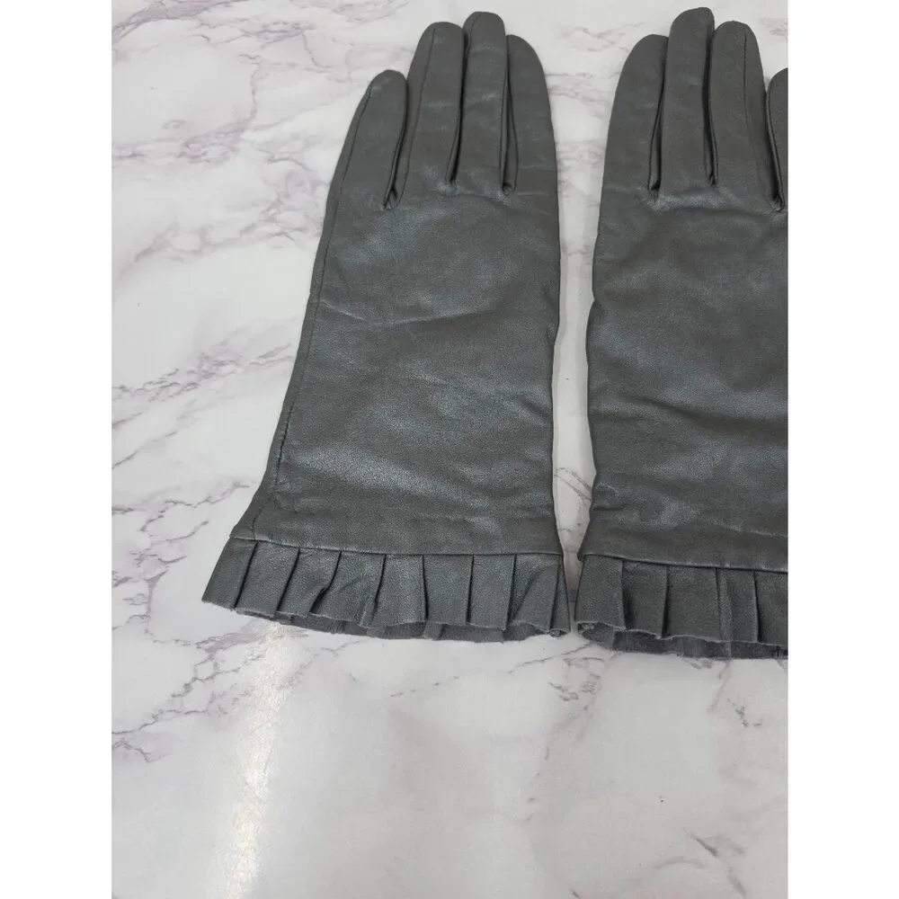 Mixit Metallic Gray Leather Driving Dress Gloves with Pleated Cuff